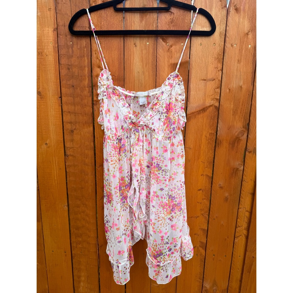 Victoria's Secret Vintage Floral Sheer Babydoll Chemise Ruffle Sleepwear Large